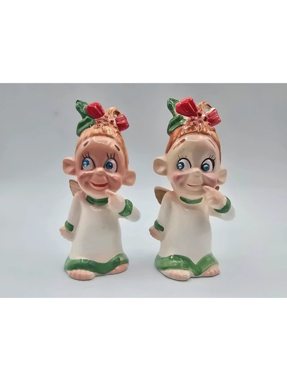 Vintage Christmas Pixie Elf Ceramic Salt and pepper shakers set
